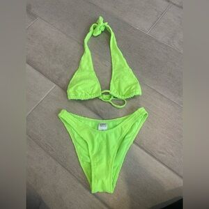 wild fable Neon Green Embossed Triangle Bikini
